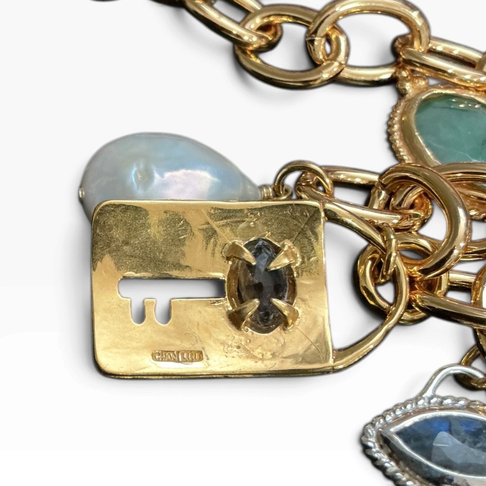 Chan Luu Lock & Key Charm Necklace Gold Labradorite Pearl Smoky Quartz NWT $495 - Picture 5 of 6